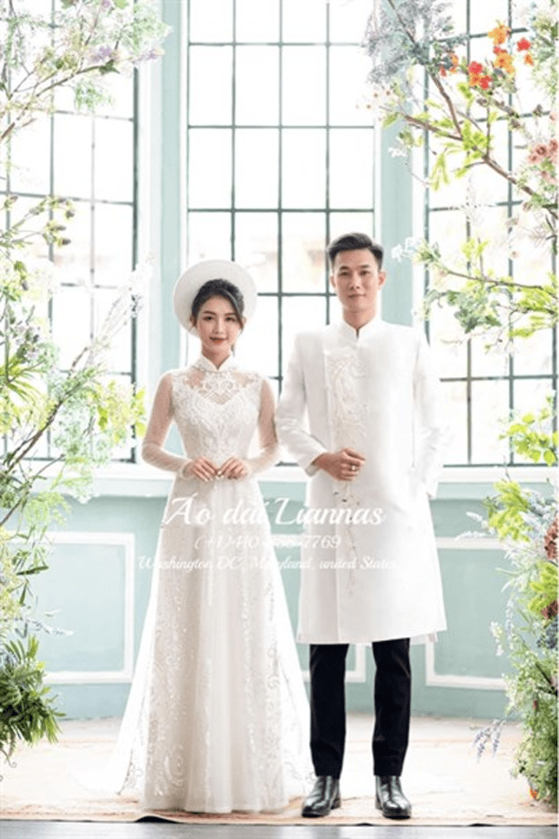 Set áo dài cưới thiết kế màu trắng thuần khiết