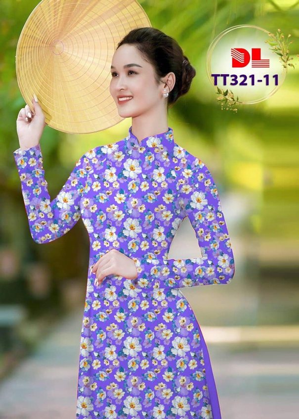 Áo dài hoa nhí màu tím in hoa mã TT321-11