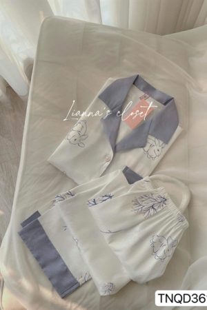 Tay ngắn quan dài thỏ trắng viền xanh