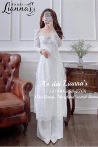 Áo dài cưới ren đính hạt cao cấp tại Áo Dài Lianna’s