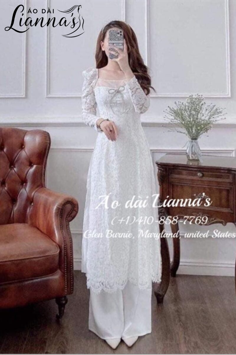 áo dài cưới ren đính hạt
