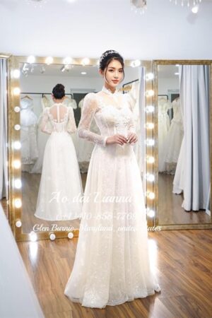 Áo dài cưới trắng cup ngực (cô dâu )