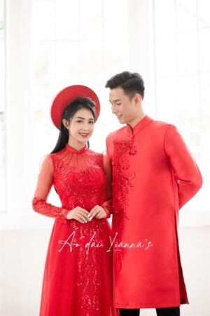 Set áo dài cưới thiết kế đỏ