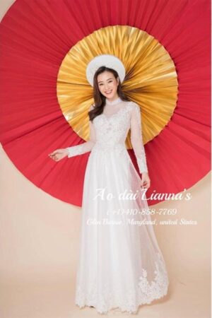 Áo dài cưới trắng kết ren