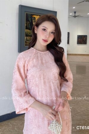 Áo dài suong hoa Hồng mau Hồng