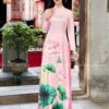 Áo dài truyền thống hoa sen hong