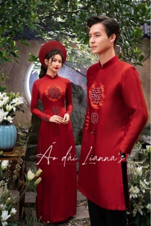 Set Áo đai cưới đỏ thêu hoa kết chữ hỷ