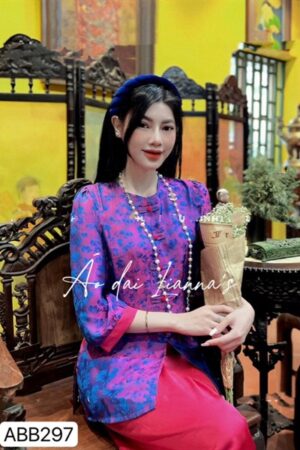 Set đi lễ gấm cao cấp tím tay chun