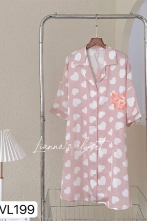 Váy lụa Hồng trai tim trắng