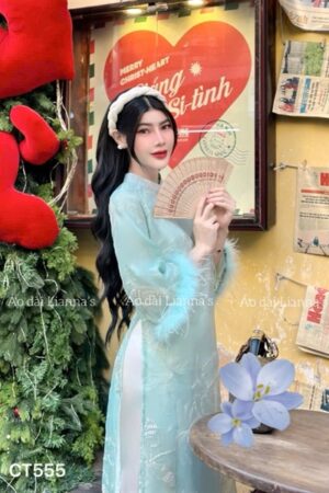 Áo dài cách tan xanh Ngọc tay long vũ