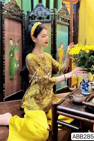 Áo bà ba cao cấp lua Hà Đông vàng gold
