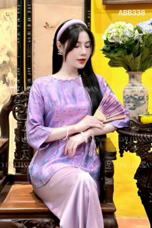 Set bà ba lụa hà đông tím cổ tròn
