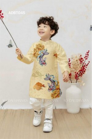 Áo dài bé trai cá chép vàng _gấm cao cấp