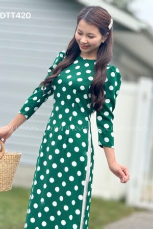 Áo dai chấm bi xanh lá kiotviet 7e536a3479263a6c9fa220f193ca4433