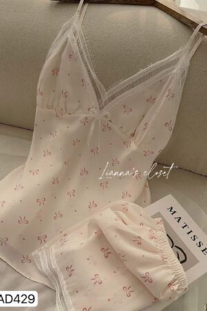 Set lụa 2 day nơ hồng