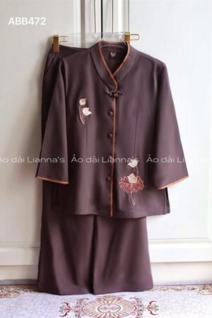 set phap phục thêu nâu đậm