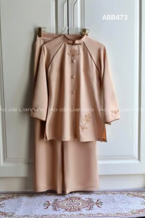 set pháp phục thêu sen tong nâu da
