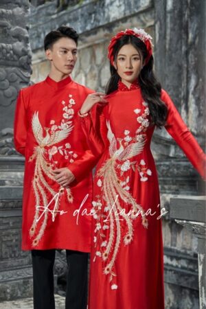 Set áo dài cưới truyền thống chim Phượng hoàng