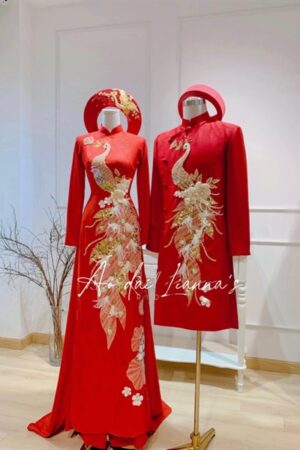 Set áo dài cưới truyền thống uyen ương đỏ