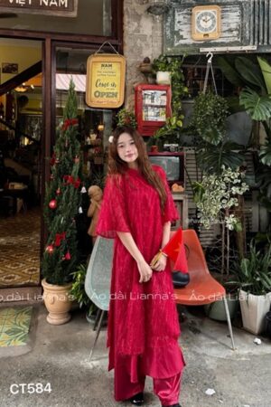 Áo dài long vũ đỏ