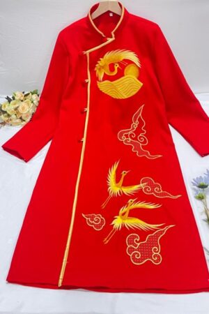 AD nam thêu đỏ hạc mây núi