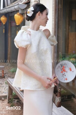 Set gâm cv lụa trắng kem