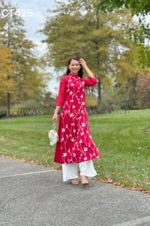 Áo dài form suông hoa lá thêu tông đỏ đô kiotviet a97801b4925e560248fa618e433b8eb4