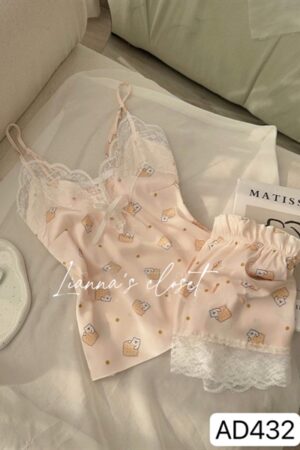 Set lụa 2 day bear nền cam peach