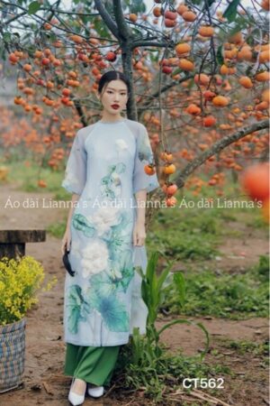 Áo dài cách tan hoa sen tong xanh