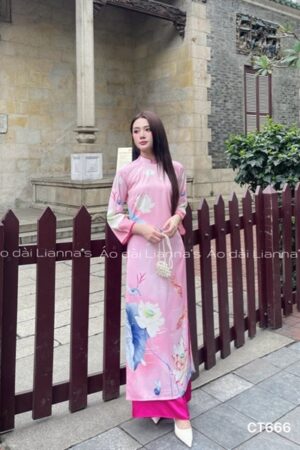 Áo dài cách tan hoạ tiet in hoa sen Hồng kiotviet c7c4200eaf0e2bd2d964375e9ff24731