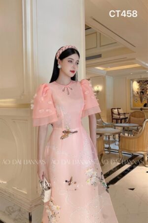 AD cách tan tay bồng cánh bướm màu peach