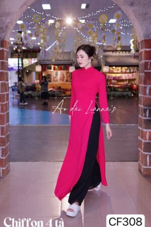 Chiffon 4 tà hồng cánh sen đậm (sen đỏ )