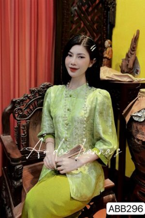 Set đi lễ gấm cao cấp xanh cốm tay chun