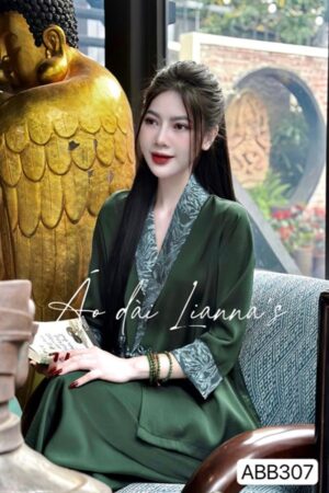 Set đi lễ cổ chéo phối gấm - tông màu xanh lá mạ