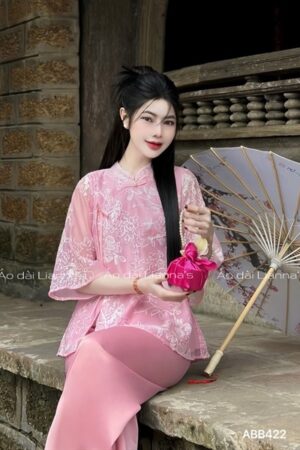 áo bà ba ren lá màu Hồng