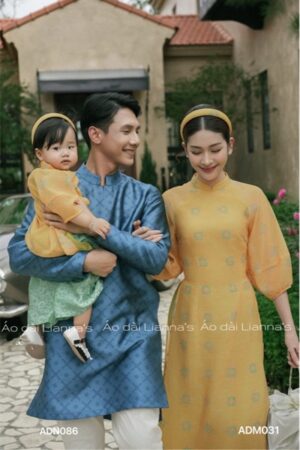 Áo dài nam xoc xanh gia đình