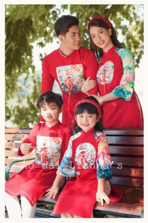 ADGD đỏ in họa tiết sen và lân