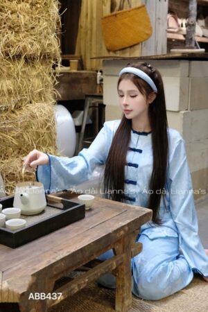 set bà ba gấm chữ thọ xanh kèm cài toc