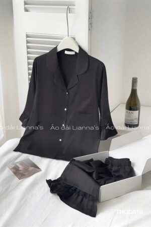 Set lụa tay ngắn quần dài tay bèo màu đen kiotviet 12b2b96c6fed98c3e9e01a7a67e12f28