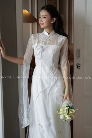 áo dài cưới ren trắng