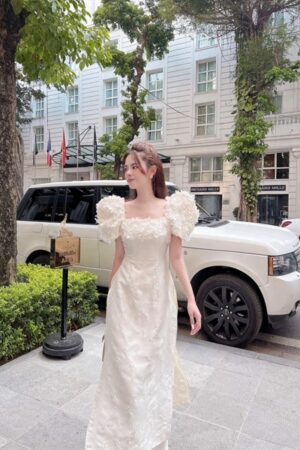 Áo dài khổng tước (trắng kem)