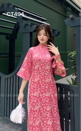 Áo dài tơ hoa mai Hồng _form suông kiotviet 1651a61a49fac0e320b3f23c45a330f5
