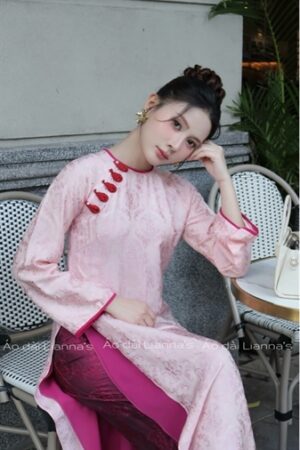 Áo dài tơ tằm hà đông tong Hồng