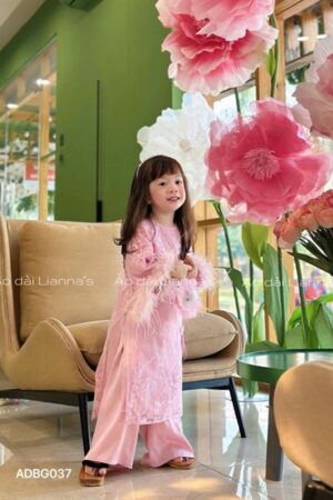 áo dài bé gái Hồng cổ tròn tay long vũ