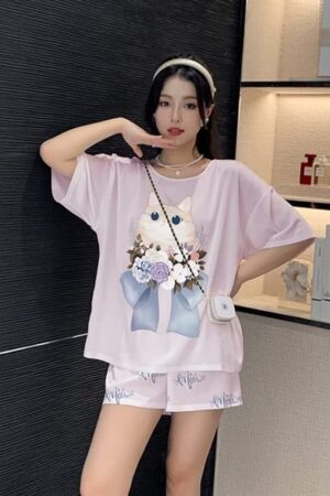 Set đùi cổ tròn mèo tím