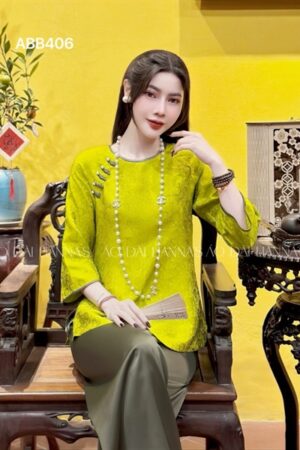 Set bà ba cao cấp xanh cốm khuy bên ngực