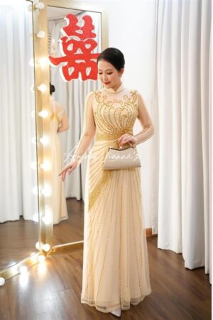 Áo dài bà sui cao cấp tông gold