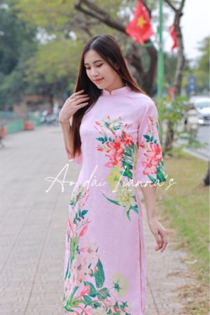 Gấm hong in hoa lá