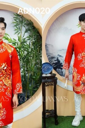 Áo dài nam đỏ rồng _gấm z