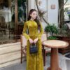Áo dài nhung truyen thong họa tiết vàng cốm kiotviet 33127052a382f820040923938bdf182d